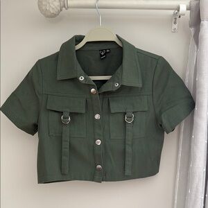 Windsor Dark Green Cropped Button-Up Top